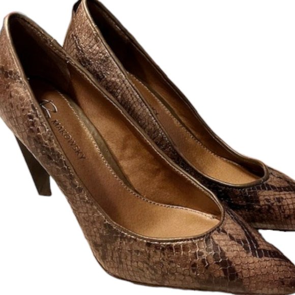 B. Makowski Nell "Snake" Embossed Leather Shoes - Brown/Tan - 9M - Picture 2 of 9